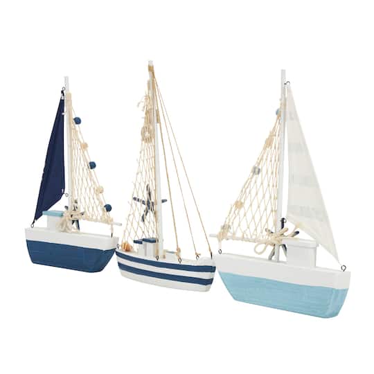 Blue Sail Boat with Netting & Starfish Sculpture Set